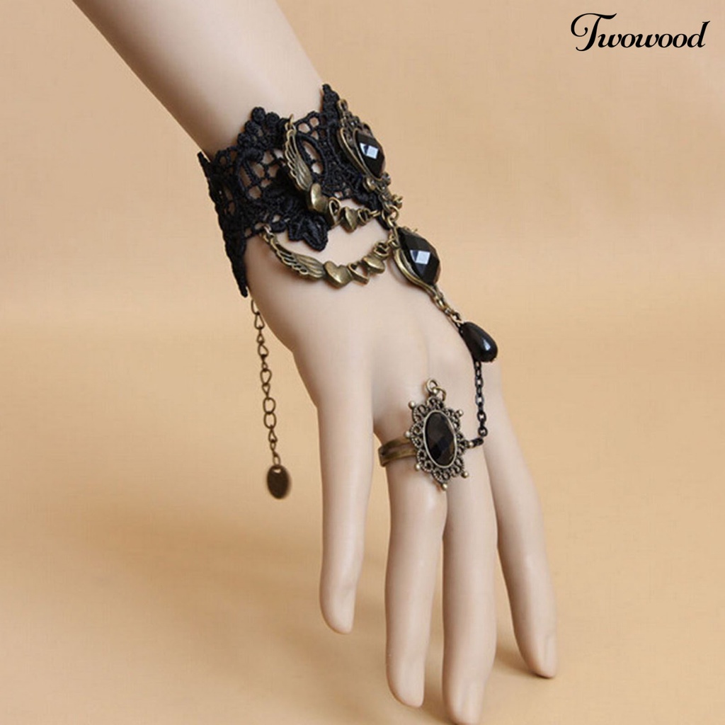 Kalung Gelang Cincin Bahan Lace Warna Hitam Gaya Gothic Punk Untuk Wanita