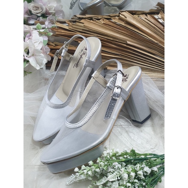 sepatu clarisa silver Tnpa payet 9cm hak tahu