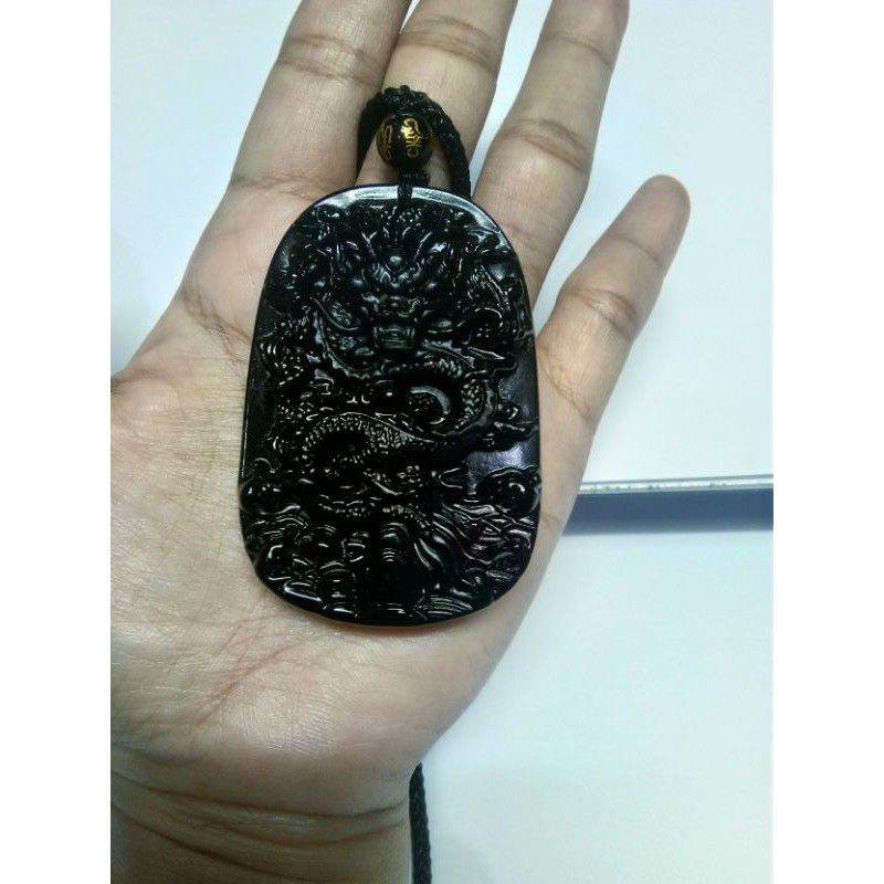 KALUNG LIONTIN GIOK UKIR NAGA BLACK