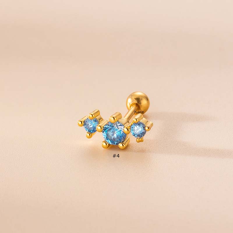 1pc Anting Tusuk Stainless Steel Hias Zircon Biru 20Gauge Untuk Wanita