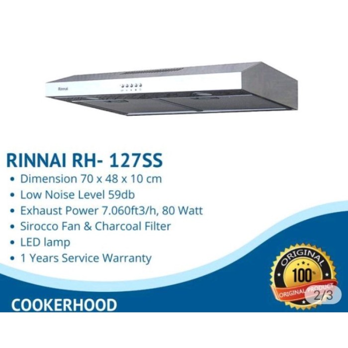 Rinnai Cooker Hood 70cm Stainless RH 127SS 127 SS Penghisap Asap Dapur