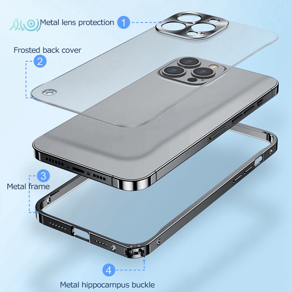 Case Pelindung Lensa Bahan Metal Aluminum Matte Translucent Untuk iPhone 14 Pro Max 14 Plus