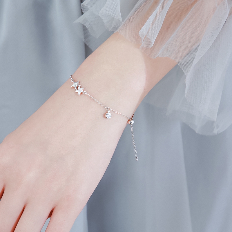 Gelang Perak Bintang Zirkon Fashion Silver Star Zircon Charm Bracelet Crystal Chain Jewelry Gift