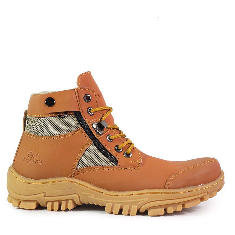 MS Shop - Sepatu Safety Boots Pria Crocodile Jointer PDL TAN Sleting Septi Bots Outdoor Tracking COD