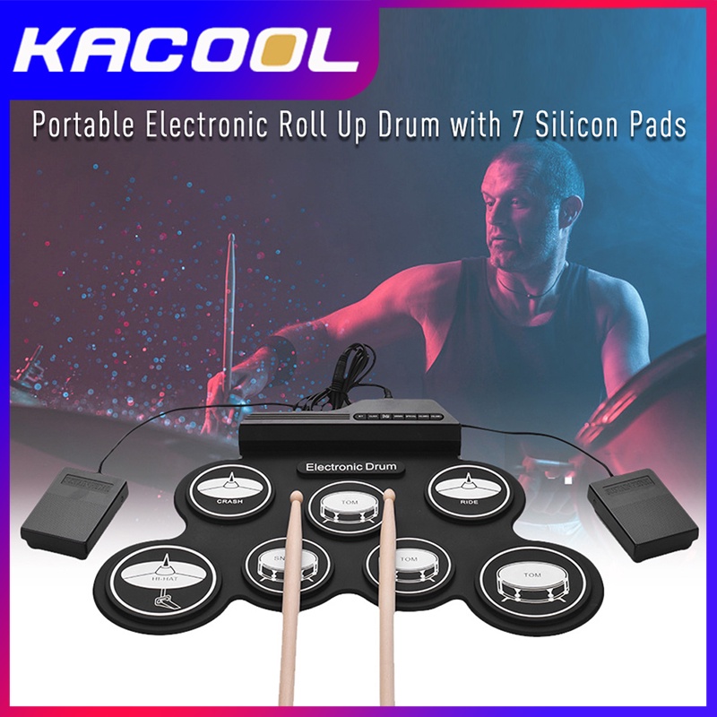 Drum Elektronik Portabel Digital USB 7 Bantalan Roll up Drum Set Silicone Electric Drum Pad Kit Pad Drum dengan metronom built-in