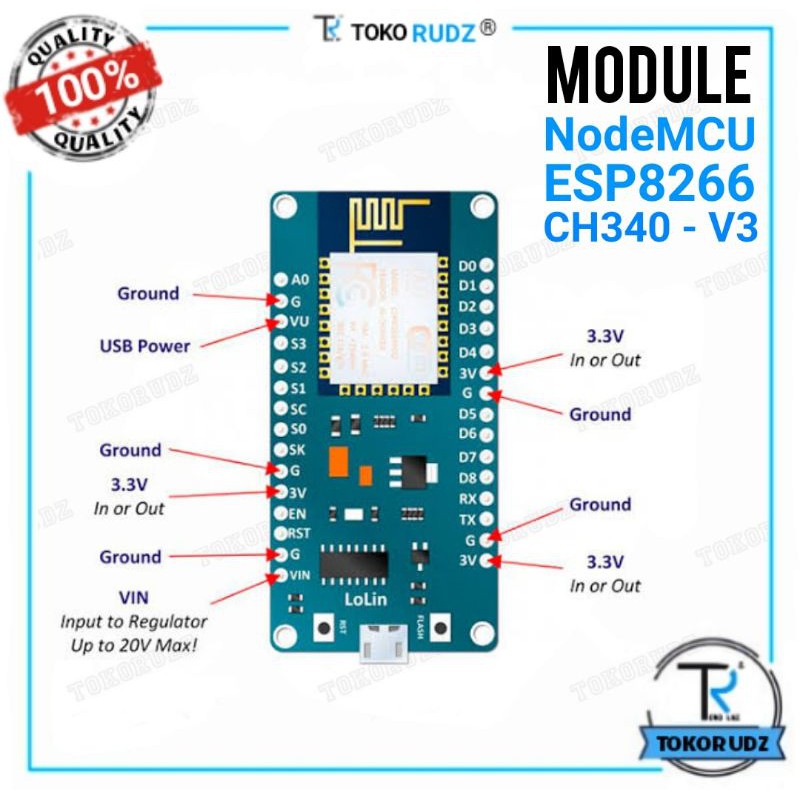 NodeMCU LUA Modul Sinyal WiFi V3 4mb 32mbits CH340 ESP8266 ESP12 Board Wireless Module IOT