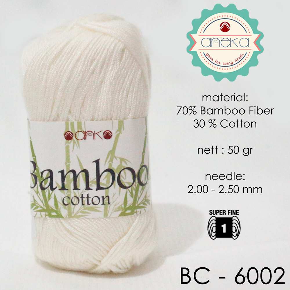 Benang Rajut Katun Bambu / Bamboo Cotton Yarn 3 - 6002 Off White