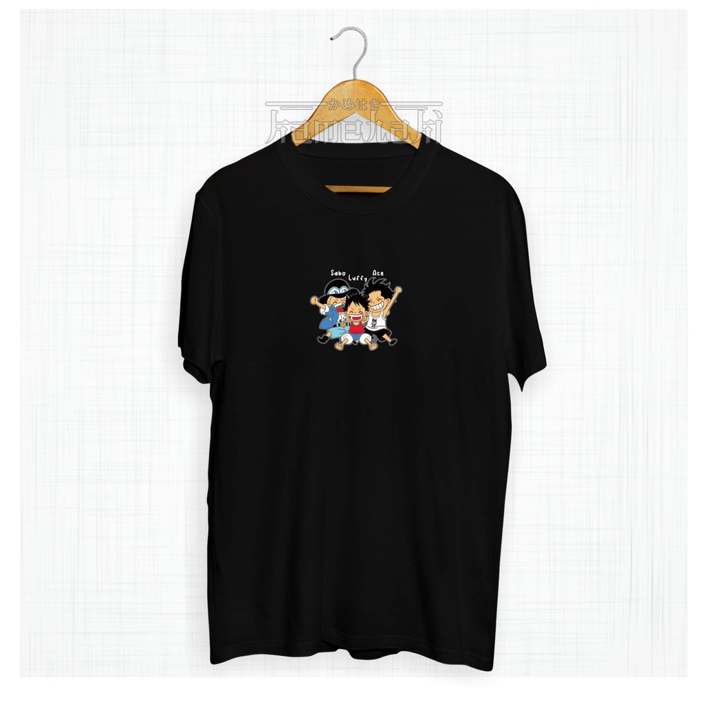 Kaos Anime ACE SABO LUFFY Kecil / Kaos One Piece Jepang / Baju Distro Pria Wanita / Kaos Oversize Ka