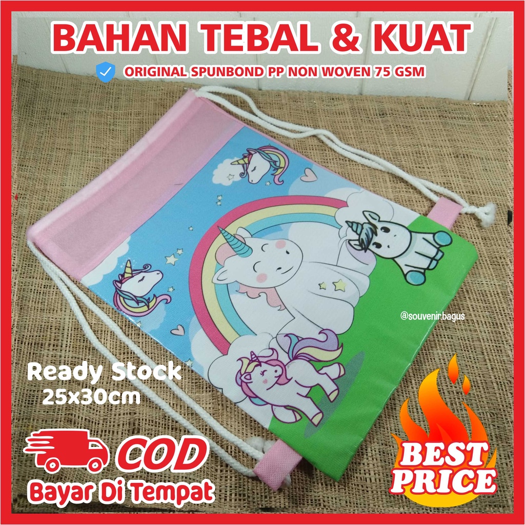 Tas Ultah Serut Backpack Ready Stock Tas Ulang Tahun Tas Souvenir String Bag isi 10 pcs = 0.5 kg-Unicorn