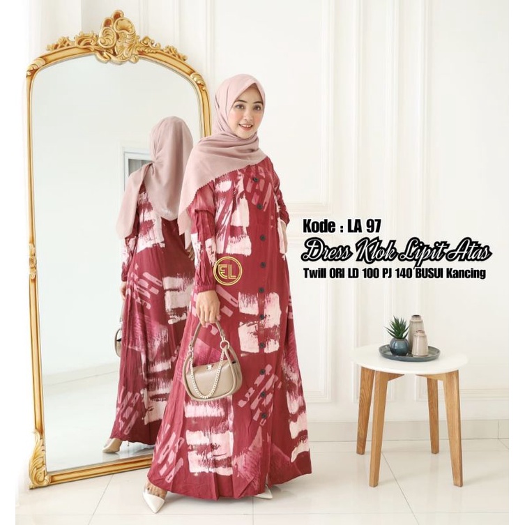 Dress Klok Lipit Atas Original Twill Elzhaf