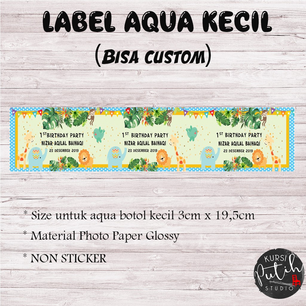 

Label aqua botol kecil bahan non sticker tema animal jungle