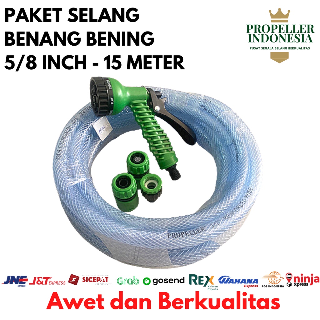 SELANG AIR 5/8 15M PAKET BENANG BENING/SEMPROTAN SIRAM TANAMAN/SELANG AIR TAMAN/SELANG AIR ELASTIS