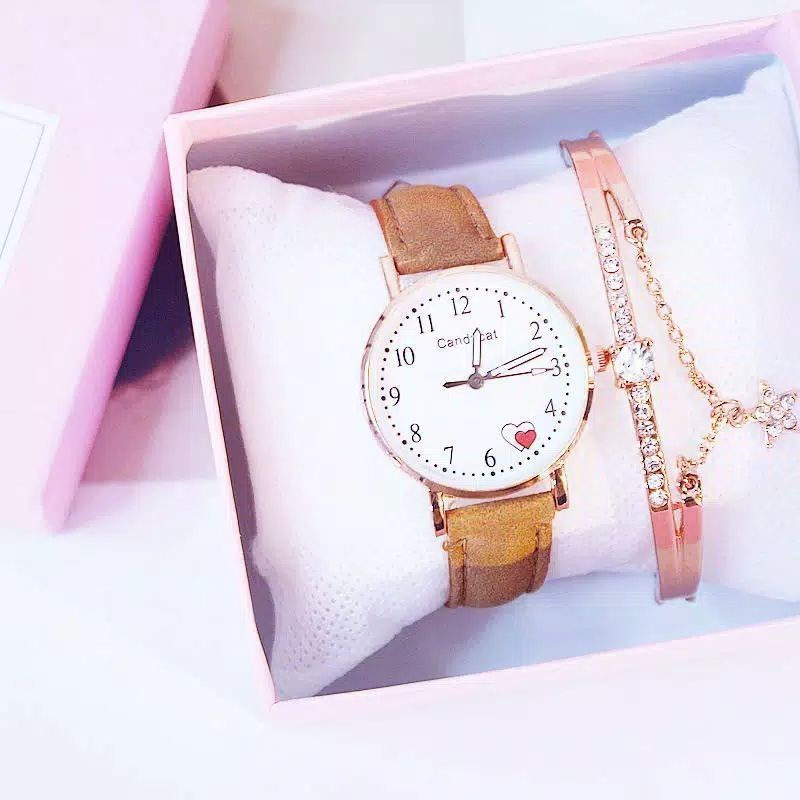 Jam Tangan Love CandyCat Strap PU Casual Analog Gaya Korea Untuk Wanita Fashion