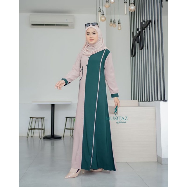 Dress Two Tone Gamis Kombinasi 2 Warna Cantik Murah Original Mumtaz Gamis Model Remaja Terbaru Kekinian Fashion Wanita Viral Pakain Baju Wanita Muslim-Deeptaupe