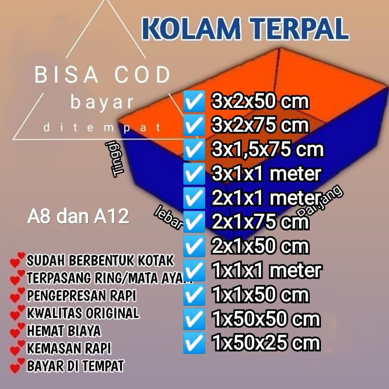 Kolam Terpal Ikan Ketebalan A5 A8 A12 Korea Terpal Kolam Ikan Kotak Terpal Ikan lele Ikan koi Ikan c