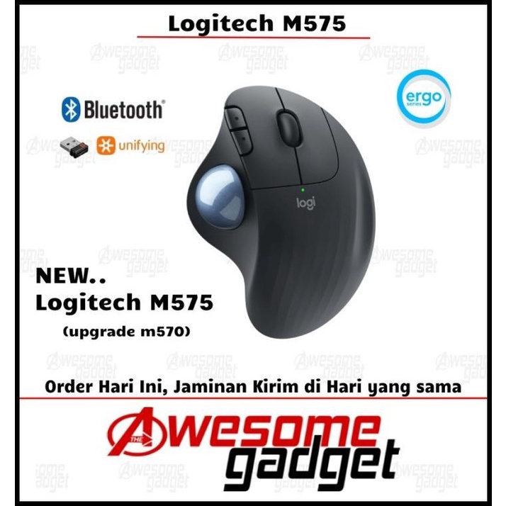 Jual Logitech M575 Ergo Wireless Mouse Trackball Anti Carpal Tunnel
