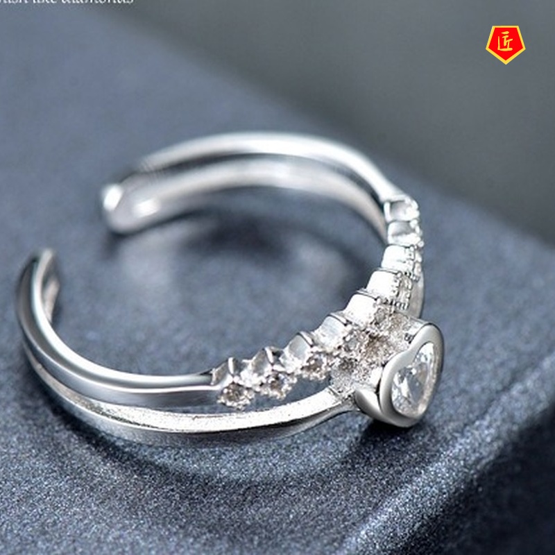 [Ready Stock]Korean Creative Fashion Heart-Shaped Diamond Double Layer Women's Ring