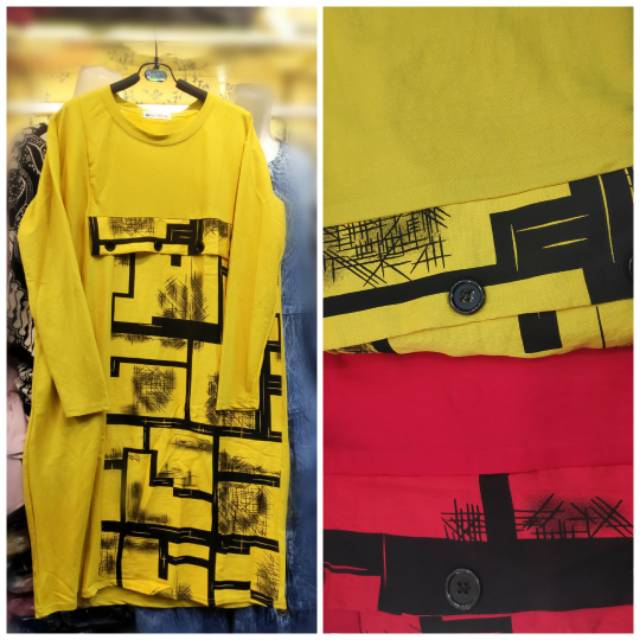 Long tunik kaos remaja wanita motif abstrak import