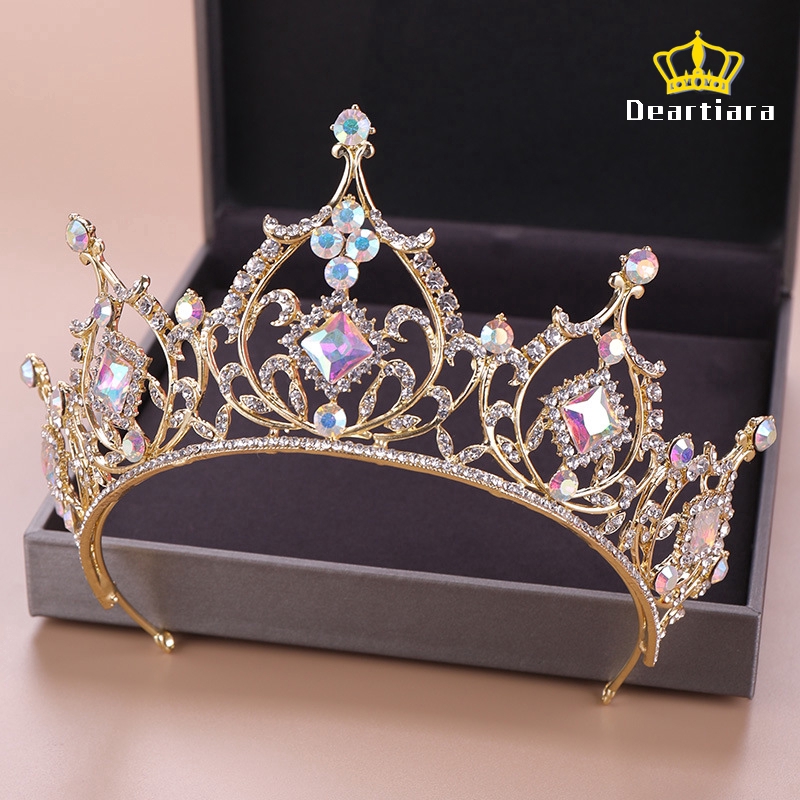 Tiara Mahkota Kristal Ratu Warna Emas untuk Pengantin