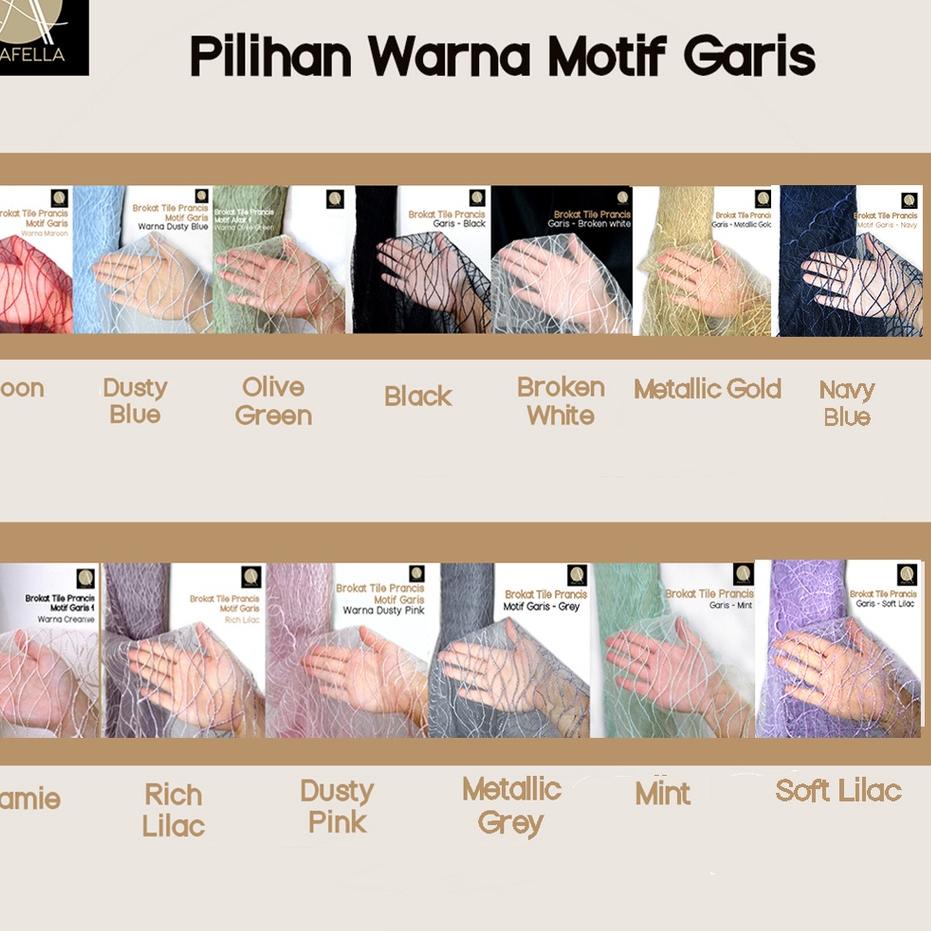『LARIS』 1/2 meter Kain Brokat Brukat Tile Prancis Bahan Kebaya Motif Garis Olive Green (Hijau) grosi