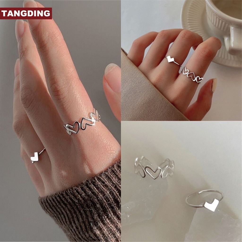 【COD Tangding】2pcs/set Love Ring Female Fashion Personality Single Opening Ring Fashion Accessories Jewelry