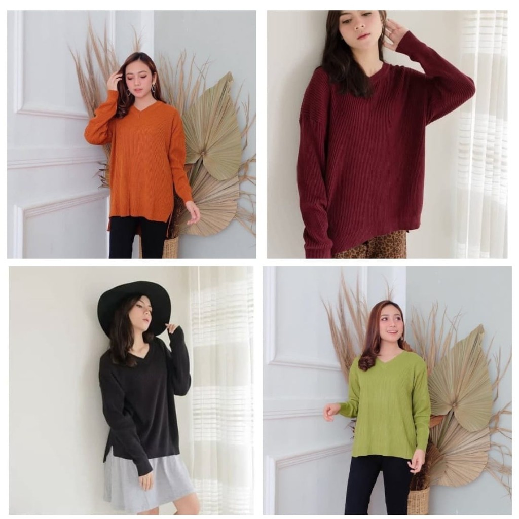 Baju Rajut Polos Boxy Vneck Terlaris Atasan wanita