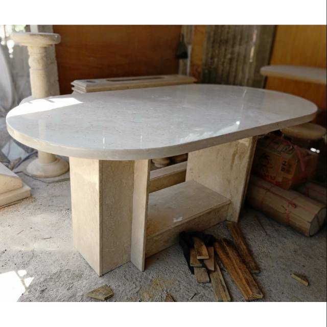 Meja Makan Oval Kaki Kotak Marmer