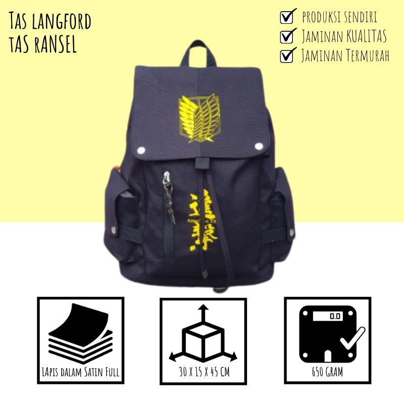 Tas Ransel - Backpack Punggung Kanvas Sablon Titan Bahu Model Kekinian Korea Terbaru Simple  Sekolah Kuliah Kerja Travelling Outdoor Pria Cowok