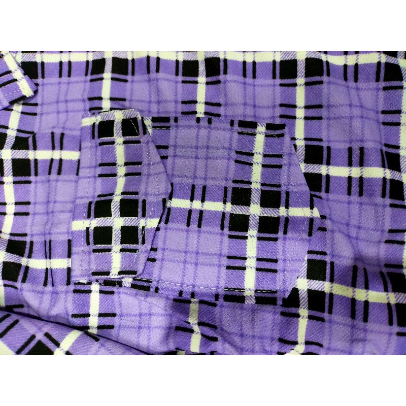 kemeja tartan kotak kotak kancing saku dua depan nesya square grid lengan panjang ungu wanita dewasa remaja perempuan cewek