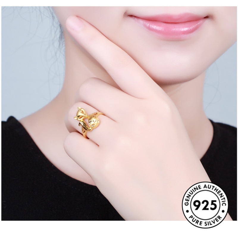 Cincin Sterling Silver 925 Model Rubah Lucu Warna Emas Untuk Wanita