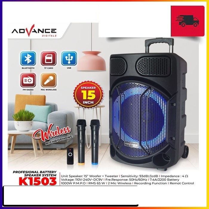 Advance K1503 NEW Speaker Meeting Bluetooth 15 Inch Free 2 mic wireles super bass