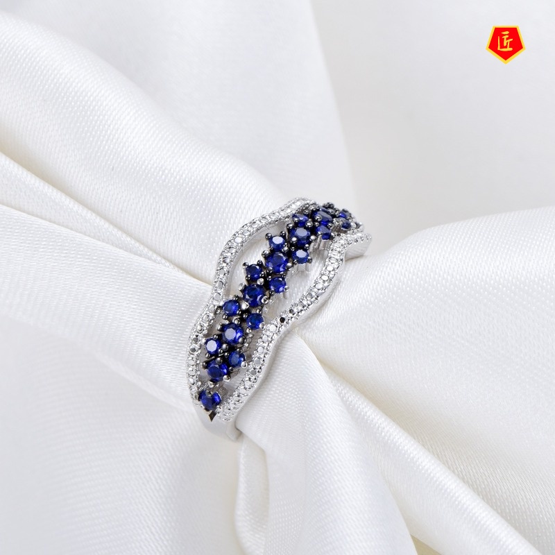 [Ready Stock]925 Silver Inlaid Sapphire Ring Fashionable and Elegant