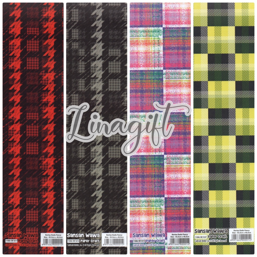 ( 5 Lembar ) KOTAK SANWA - KERTAS KADO - GIFT WRAP PAPER SANSAN WAWA NETRAL / VINTAGE / CHECKERED KOTAK / DEWASA / RED BLACK GRADASI