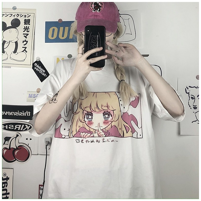 KBS-89 kaos anime girl japanese manga print oversize t-shirt fashion import wanita