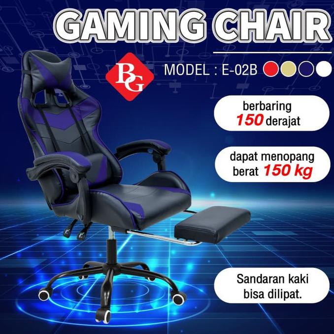 Bg Sport Gaming Chair E-02B ( Blue ) - Kursi Gaming