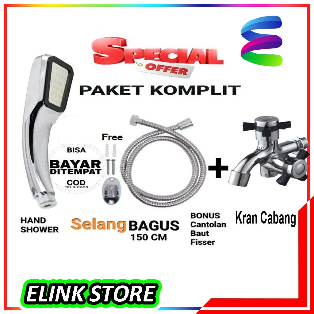 Paket 4IN1Komplit Shower Kepala Mandi Paket 300 Lubang Tekanan Tinggi Pancuran Aerator Head Filter Selang Rumah Salon - Set Paket Shower Mandi