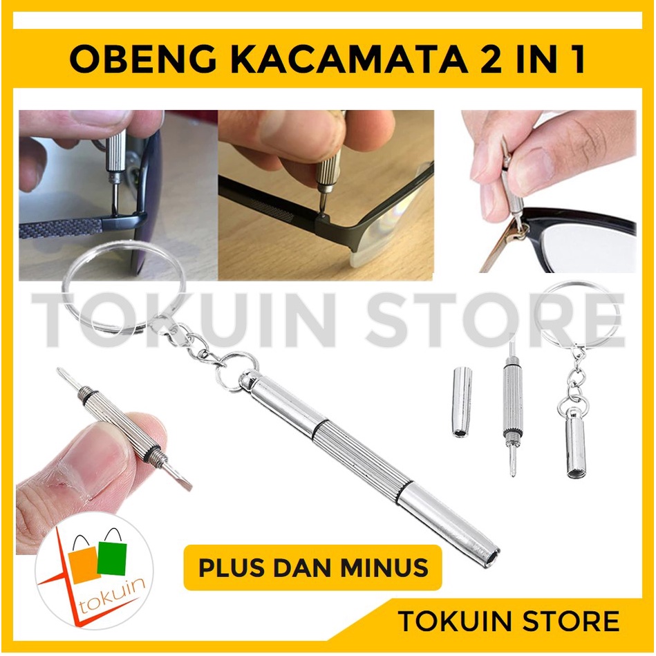 Obeng Kacamata Mini Gantungan Kunci Obeng Kecil Plus Minus Screwdriver