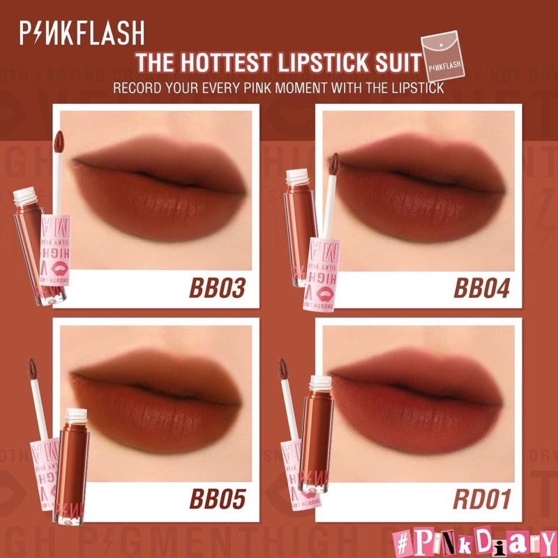 PINKFLASH Sliky Velvet Matte Lipstick Lip Cream Smooth High Pigment Lasting Tahan Air Lipstik Waterproff Lipcream Pink flash