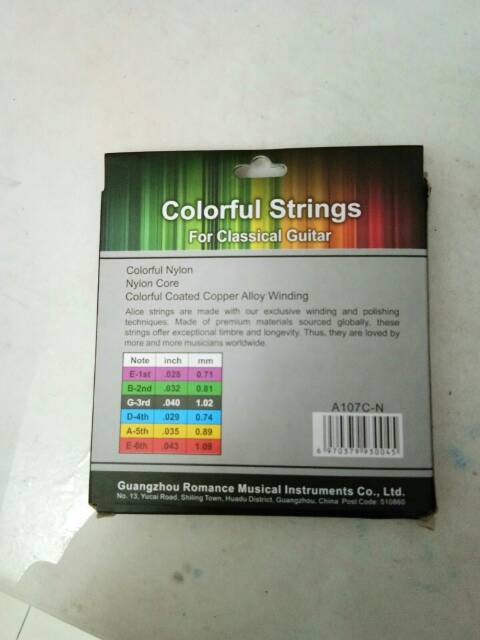 Senar gitar klasik warna warni Alice A107C senar gitar nylon nilon colorful guitar strings