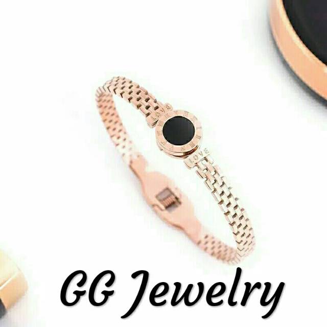 Gelang Bangle Aksen Angka Romawi Titanium Lapis Emas 18K # GB-109