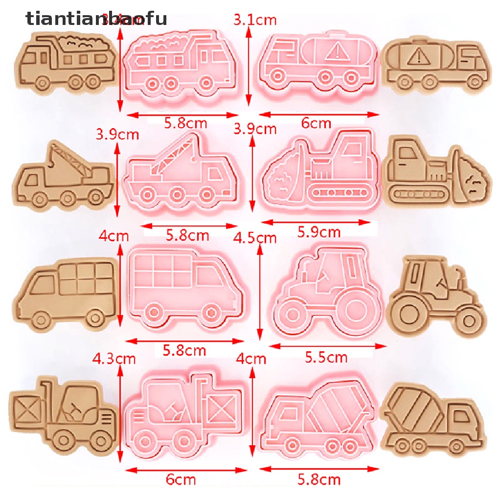 8 Pcs Cetakan Pemotong Biskuit Bentuk Kartun Truk 3D Bahan Plastik