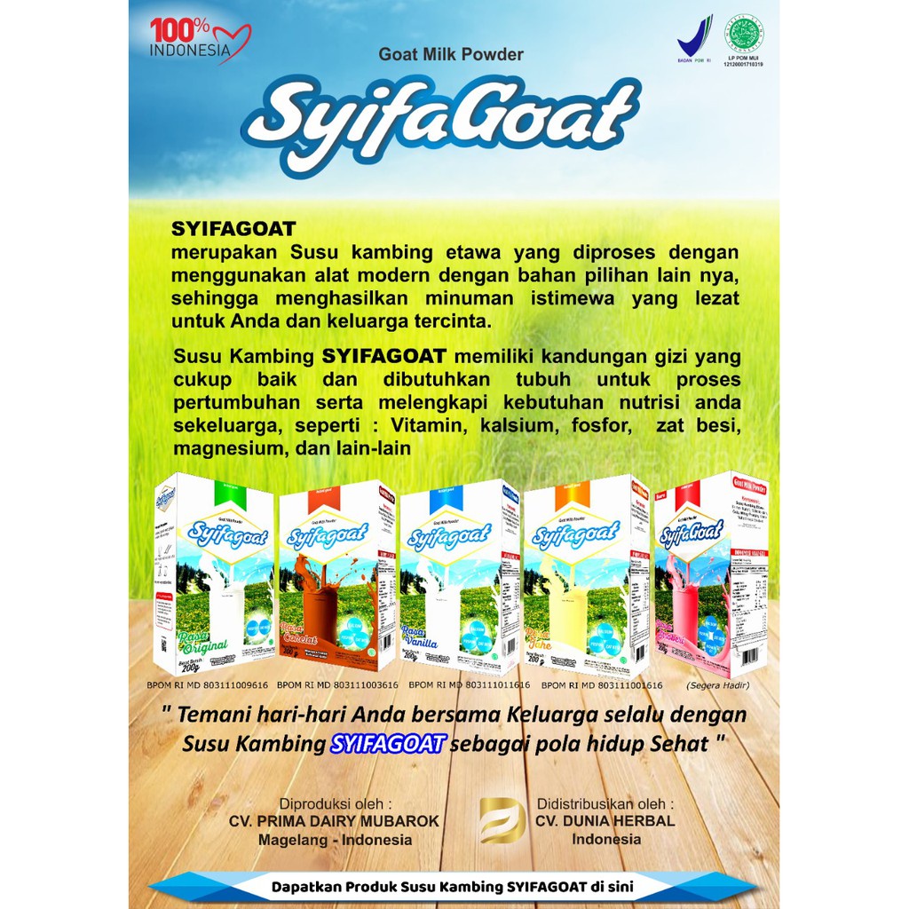 

SyifaGoat Susu Kambing Rasa Original 200gr - Super Kalsium. Tinggi Fosfor. Zat Besi. Vitamin. Imunitas