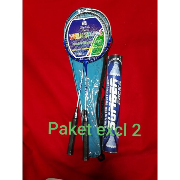 Paket raket badminton pasangan raket isi 2 + kock 1 slop