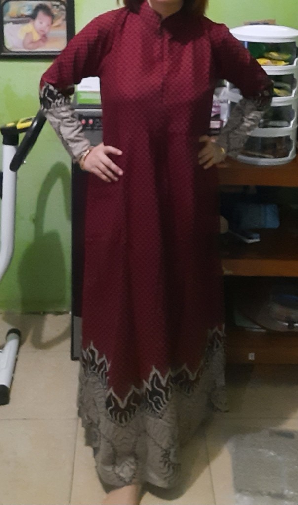 Batik Couple - Batik Couple Keluarga Busui Sania Ruffle Ori Ndoro Jowi Mowo  Maroon Batik Pekalongan