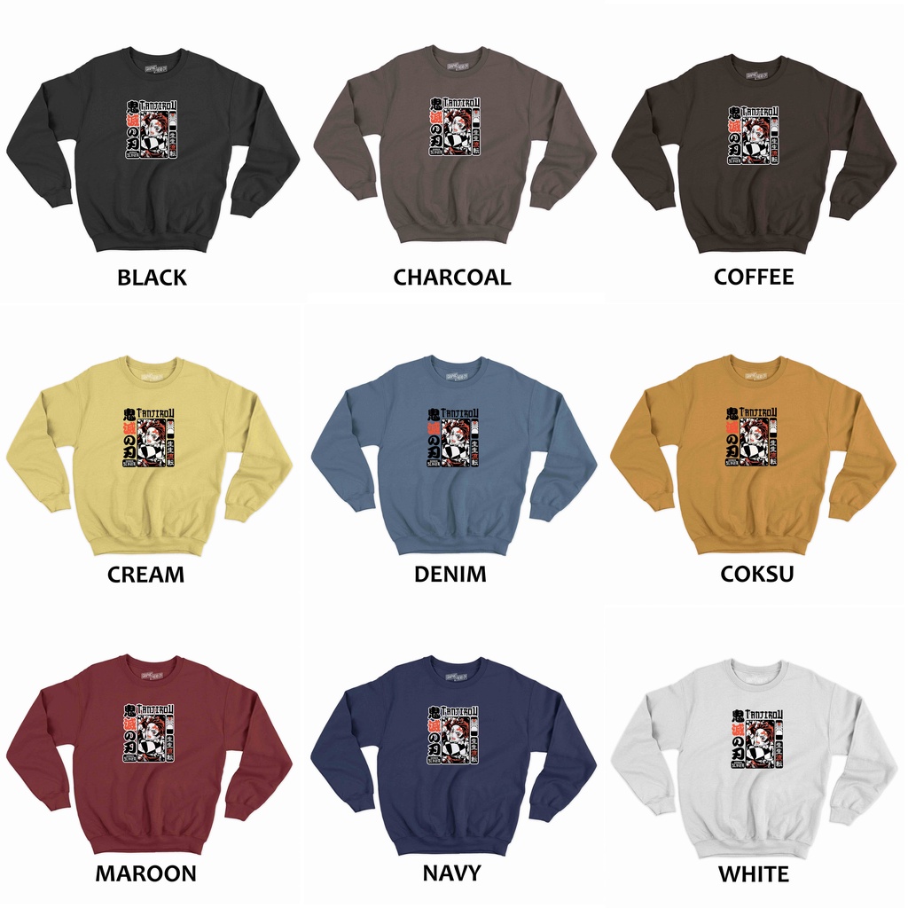 Best Seller Terlaris Sweater Basic Crewneck Anime Demon Slayer Kanji Pria Wanita M-Xxl A27