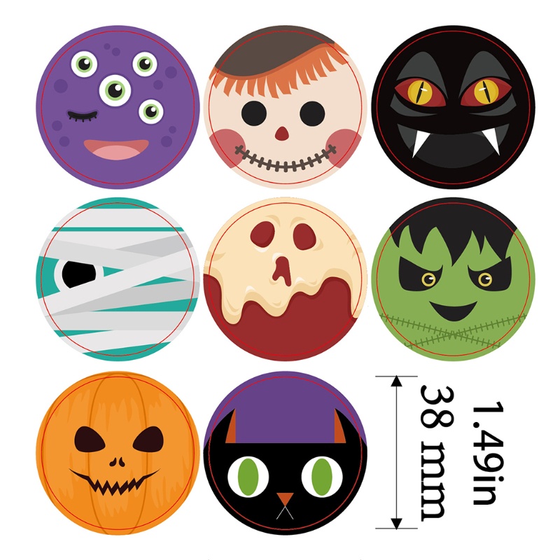 500pcs / Roll Stiker Desain Halloween Ukuran Kecil Untuk Dekorasi Kemasan Hadiah