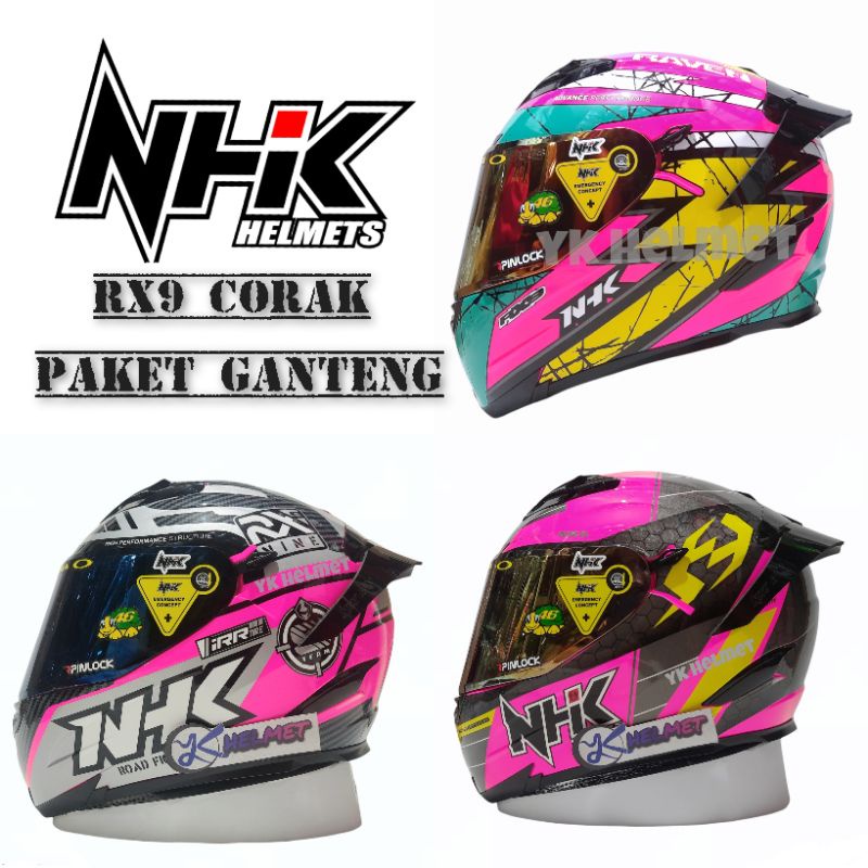PAKET GANTENG HELM FULL FACE NHK RX9 MOTIF PINK