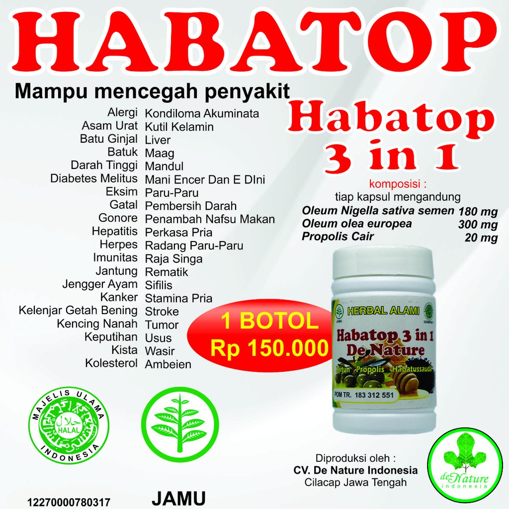 HABATOP 3 in 1 isi 50 Kapsul Obat Herbal Mengatasi Berbagai Macam Penyakit