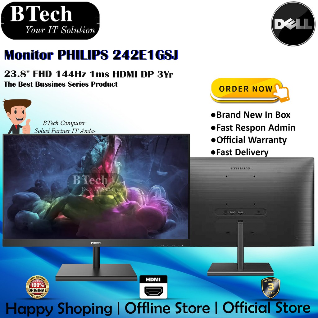 Monitor PHILIPS 242E1GSJ 23.8" FHD 144Hz 1ms HDMI DP 3Yr