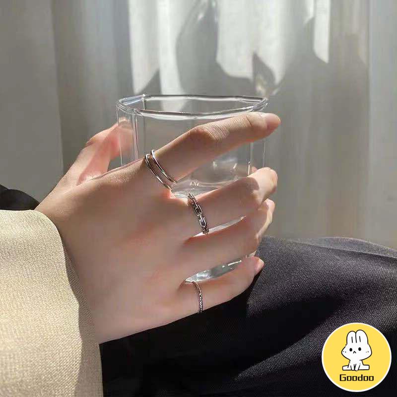 3Pcs Cincin Silver Korea Gaya Aesthetic Ring Pria Keren Untuk Wanita Aksesori Fashion -Doo